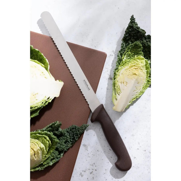 Hygiplas Serrated Slicer Knife Brown 250 mm  Professional Kitchen Knives