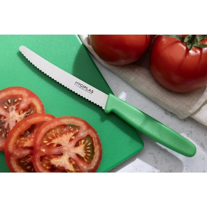 Hygiplas Serrated Tomato Knife Green 105 mm  Professional Kitchen Knives