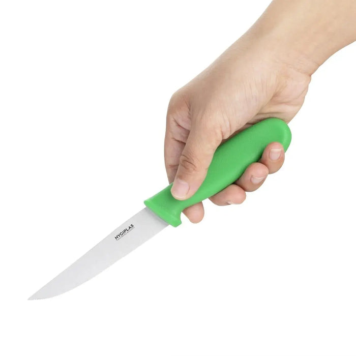 Hygiplas Serrated Vegetable Knife Green 105mm  Professional Kitchen Knives