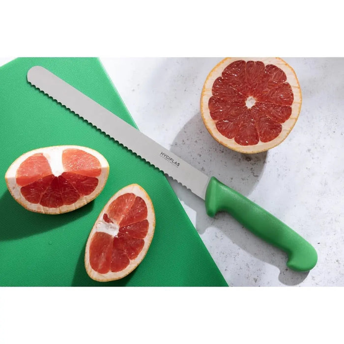 Hygiplas Slicer Serrated Green 250 mm  Professional Kitchen Knives