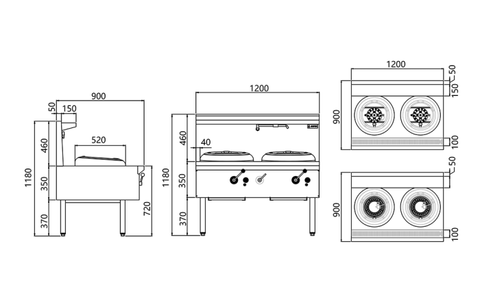 Jasper Double Wok Range Chimney Burner 1200mm