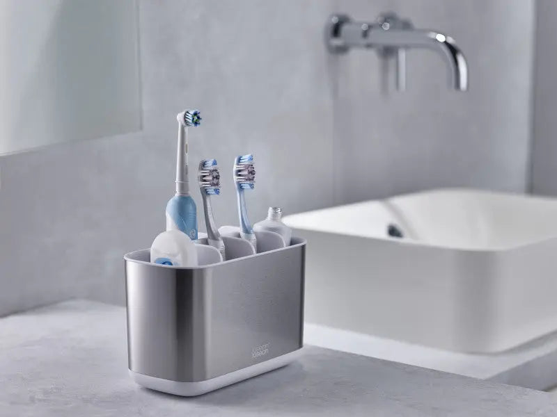 Joseph Joseph EasyStore Steel Toothbrush Caddy Large - White  Bathroom Organisers