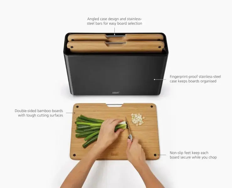 Joseph Joseph Folio™ Steel Bamboo 3pc Board Set (Blk)  Food Categorisation