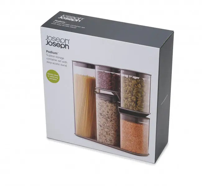 Joseph Joseph Podium 5-piece storage jar set with stand - Grey  Storage Set