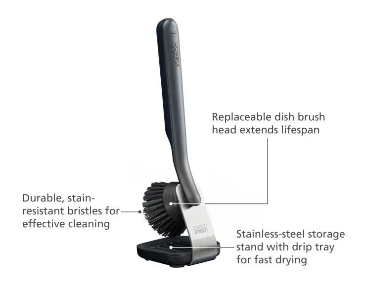 Joseph Joseph SinkTech Dish Brush with stainless-steel storage stand