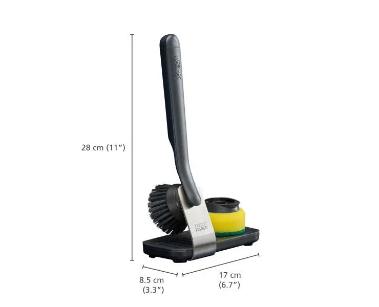Joseph Joseph SinkTech Dish brush and sponge set with large stainless-steel storage stand