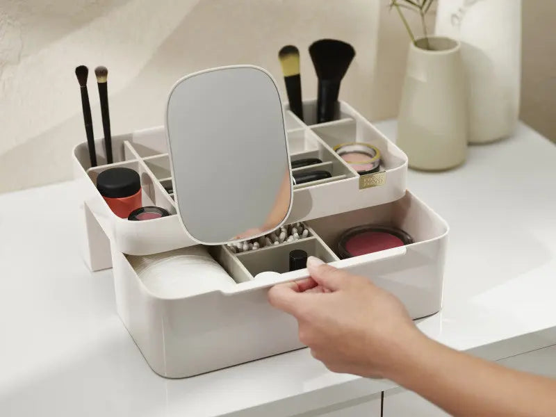 Joseph Joseph Viva Large Cosmetic Organiser with Removable Mirror - Shell  Cosmetic Organisers