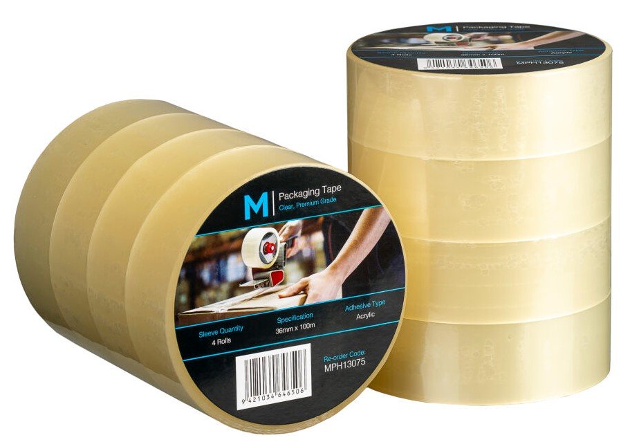 Matthews MPH13075 premium acrylic packaging tape clear 36mm x 100m x 55mu 48 rolls/box