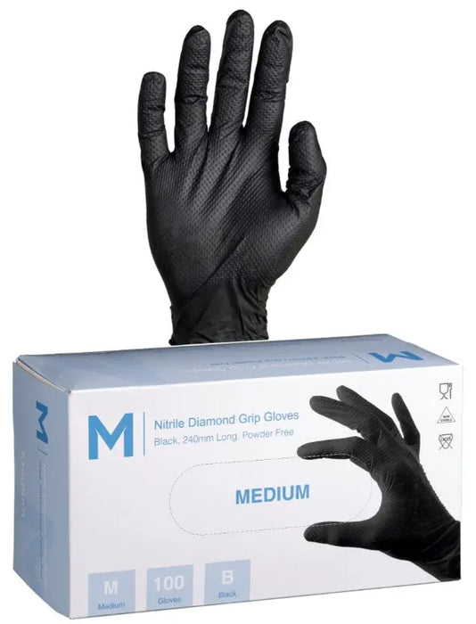 Matthews Nitrile Black Diamond Gloves 9.0g - 10x100 Pack  Disposable Gloves