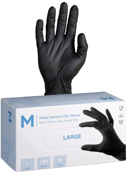 Matthews Nitrile Black Diamond Gloves 9.0g - 10x100 Pack  Disposable Gloves