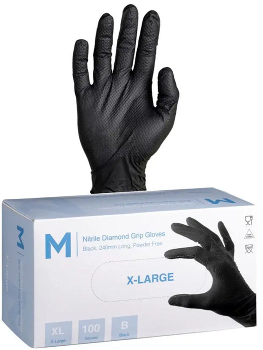 Matthews Nitrile Black Diamond Gloves 9.0g - 10x100 Pack  Disposable Gloves
