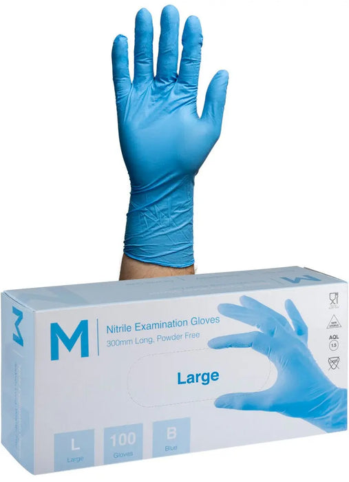Matthews Nitrile Long Cuff Sky Blue Gloves 6.0g - 10x100 Pack  Disposable Gloves