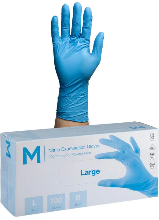 Matthews Nitrile Long Cuff Sky Blue Gloves 6.0g - 10x100 Pack  Disposable Gloves