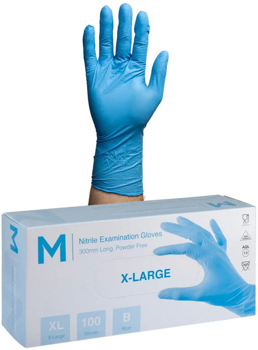 Matthews Nitrile Long Cuff Sky Blue Gloves 6.0g - 10x100 Pack  Disposable Gloves