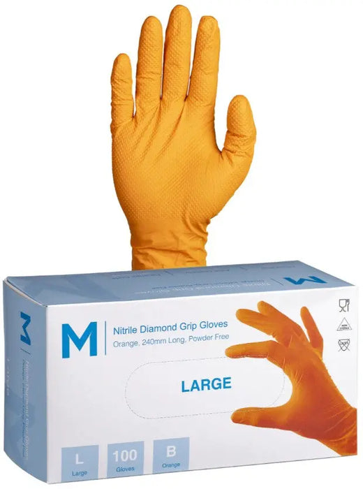 Matthews Nitrile Orange Diamond Gloves 9.0g - 10x100 Pack  Disposable Gloves