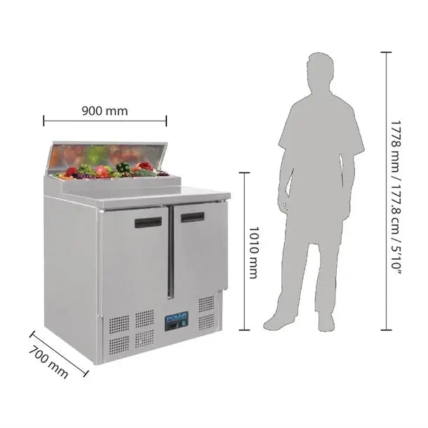 Polar G-Series Pizza Prep Counter Fridge 254L / 900mm  Preparation Fridges