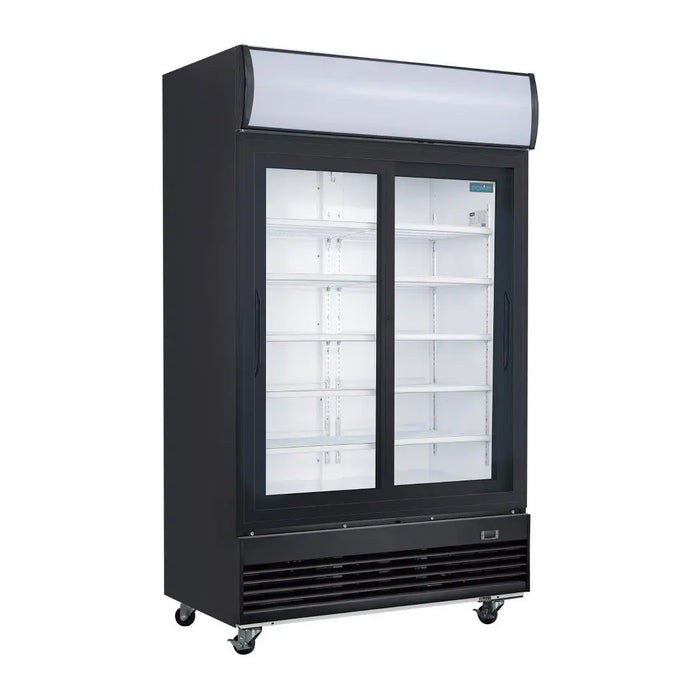Polar G-Series Upright Sliding Door Display Cooler with Light Box 950Ltr Black – GM814-A - GM814-A - Simply Hospitality NZ