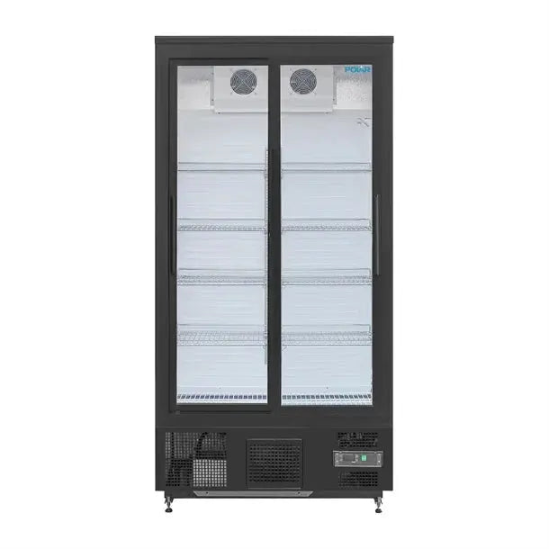 Polar Upright Bar Fridge Double Sliding Doors Black – GJ448-A