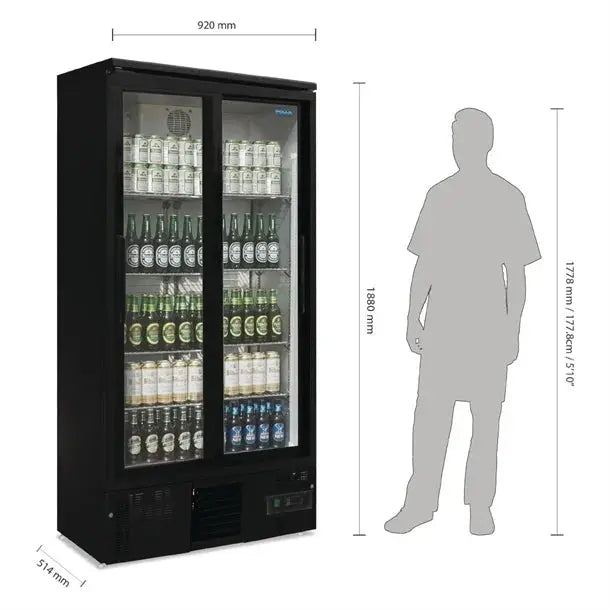 Polar Upright Bar Fridge Double Sliding Doors Black – GJ448-A
