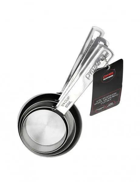 Pyrex Platinum Stainless Steel Measuring Cup 4pc Set  Measuring Spoons & Cups