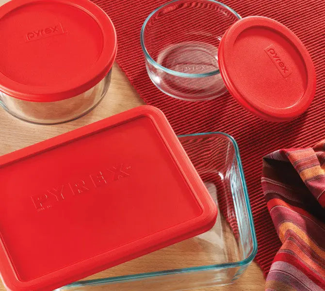 Pyrex Simply Store 6 Cup Rectangle Container with Red Lid  Meal Storage