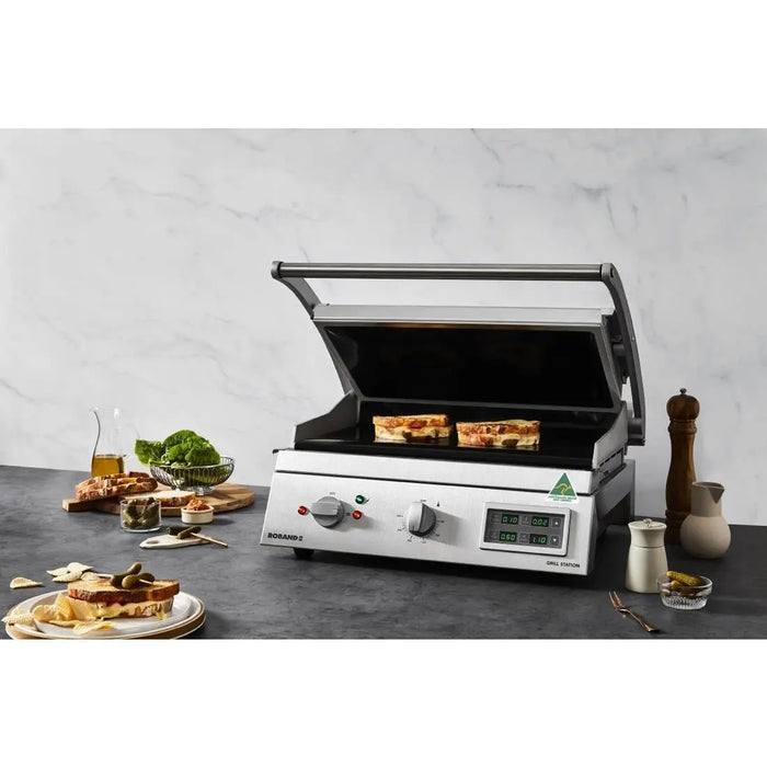 Roband 8 Slice Grill Station Smooth Plate with Electronic Timer 15 Amp