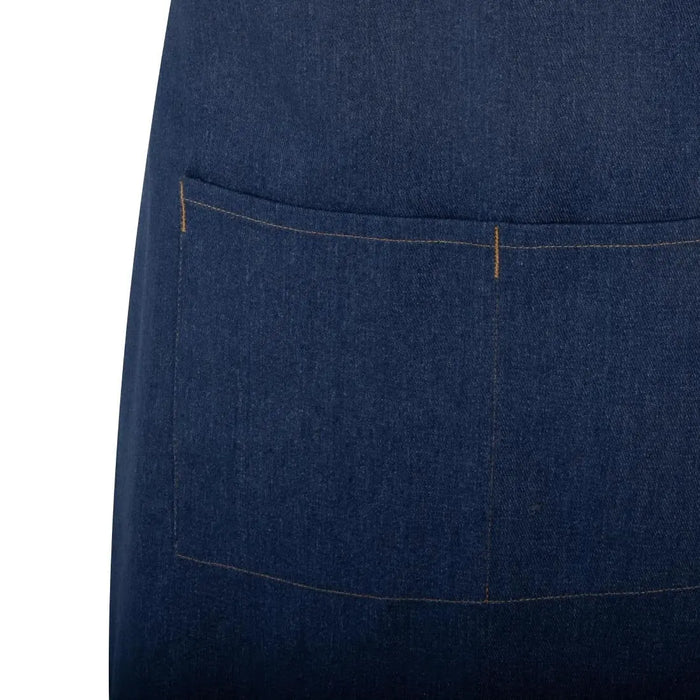 Southside Short Length Bib Apron – Denim Blue with Tan Ties
