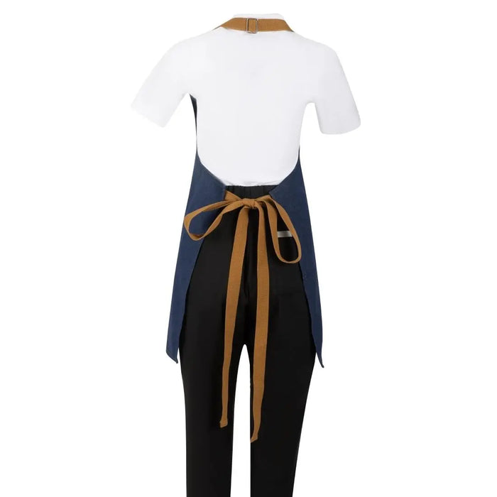 Southside Short Length Bib Apron – Denim Blue with Tan Ties