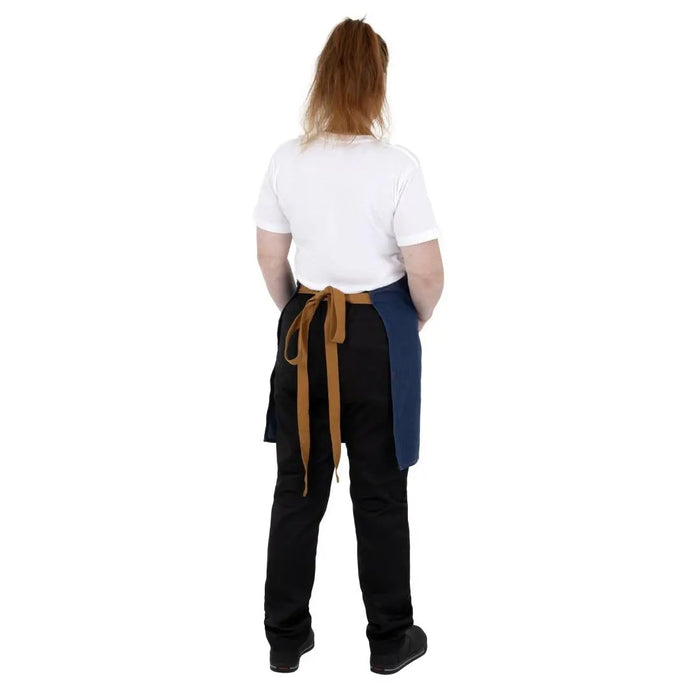 Southside Short Length Bib Apron – Denim Blue with Tan Ties