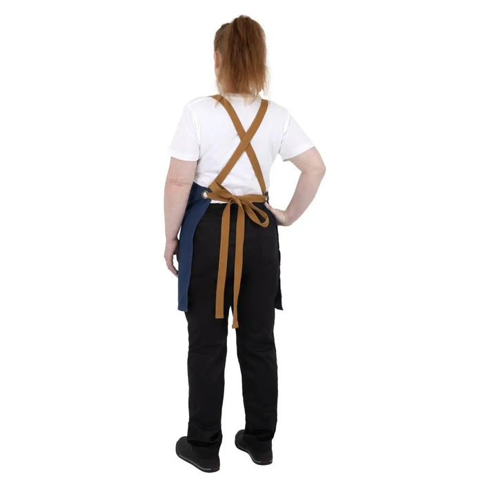 Southside Short-Length X-Cross Back Bib Apron – Denim Blue with Tan Ties  Aprons