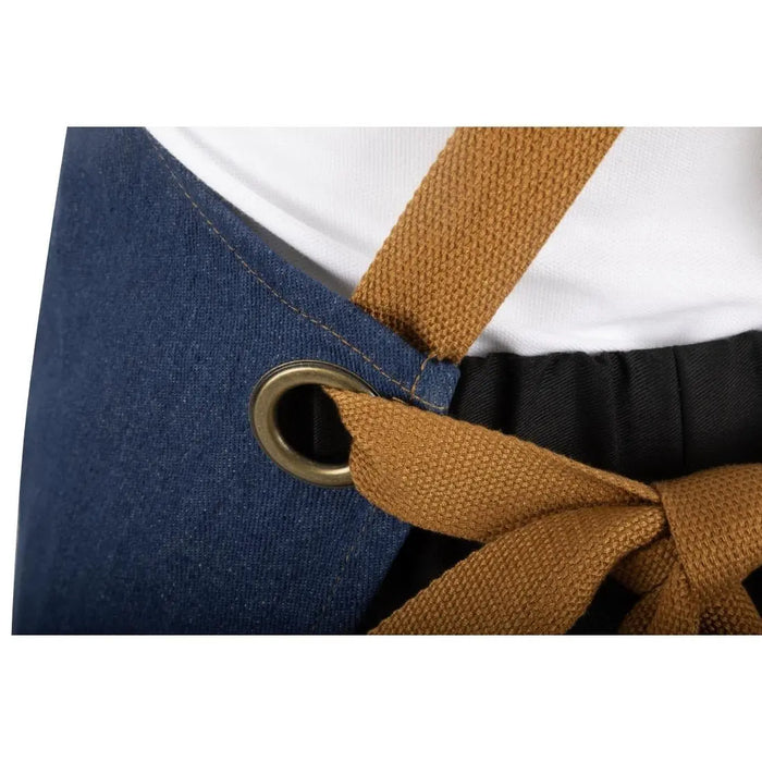 Southside Short-Length X-Cross Back Bib Apron – Denim Blue with Tan Ties  Aprons