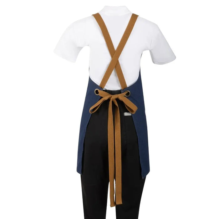 Southside Short-Length X-Cross Back Bib Apron – Denim Blue with Tan Ties  Aprons