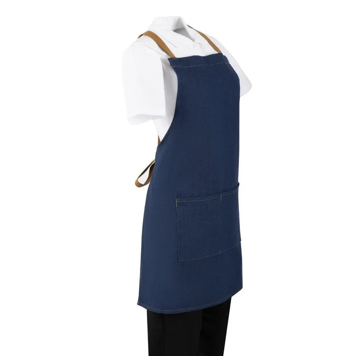 Southside Short-Length X-Cross Back Bib Apron – Denim Blue with Tan Ties  Aprons