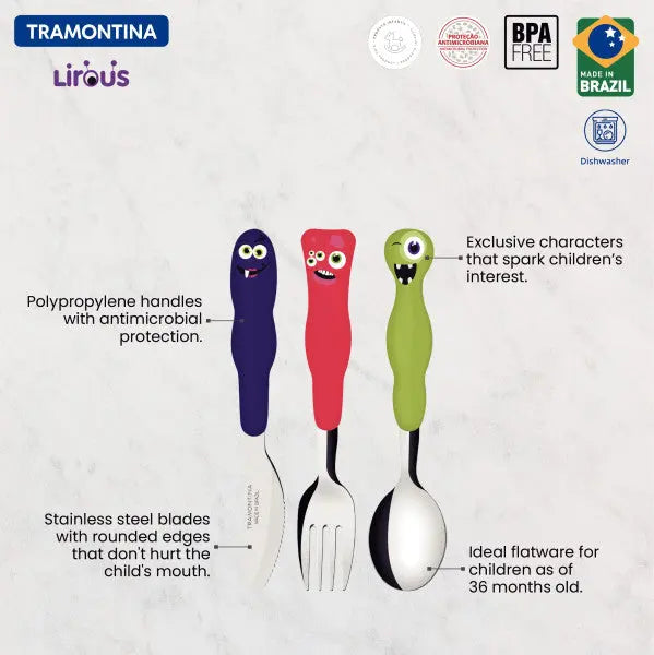 Tramontina Children's Monster Cutlery 3 Piece Set  Childrens cutlery