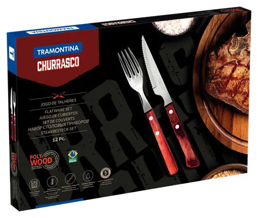 Tramontina Churrasco Spanish Steak Cutlery 12 Piece Set - Red  Steak Knives