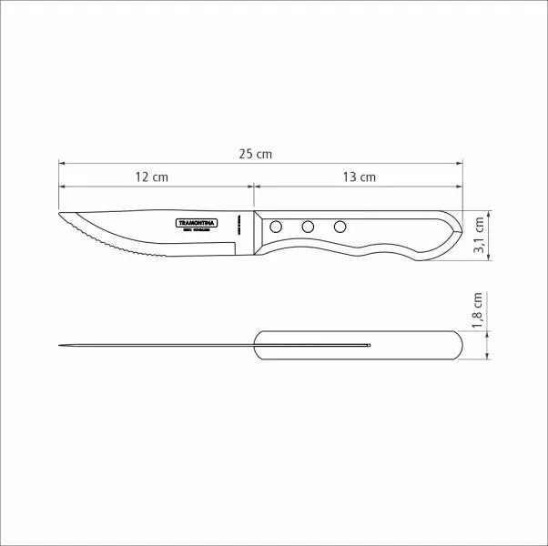 Tramontina Churrasco Steak Knife Jumbo Serrated Wide Blade Polywood Brown 5", 12cm  Steak Knives