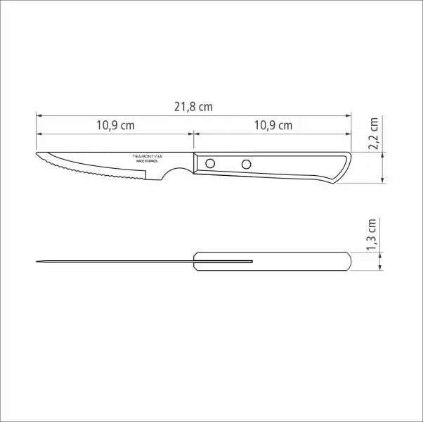 Tramontina Churrasco Steak Knife Serrated Narrow Blade Polywood Brown 4", 10cm  Steak Knives