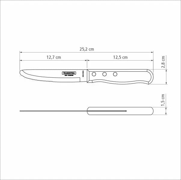 Tramontina Churrasco Steak Knife Serrated Wide Blade Polywood Brown 5", 12cm  Steak Knives