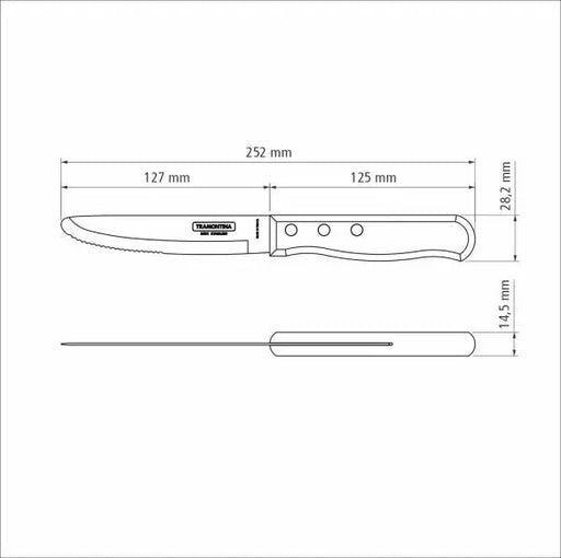 Tramontina Churrasco Steak Knife Serrated Wide Blade Polywood Red 5", 12cm  Steak Knives