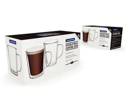 Tramontina Double Wall Coffee Cup With Handle 250ml - Set 2  Tea & Coffee