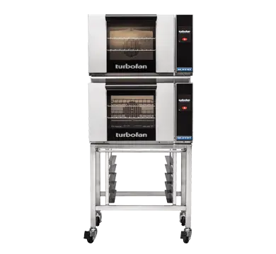 Turbofan E23T3/2C - Half Size Electric Convection Ovens Touch Screen Control Double Stacked on a Stainless Steel Base Stand