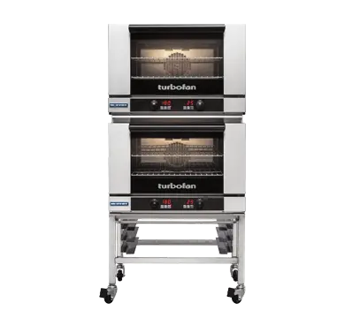 Turbofan E27D2/2 - Full Size Tray Digital Electric Convection Ovens Double Stacked on a Stainless Steel Base Stand