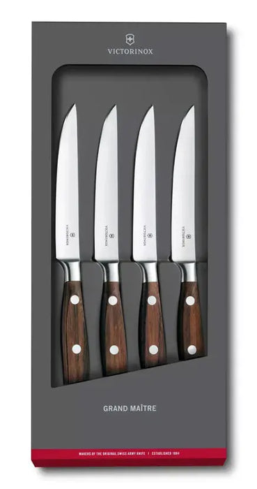 Victorinox Steak Knife Set 4 Pieces - 3 Rivet Wood Handle - Gift Box  Knife Sets