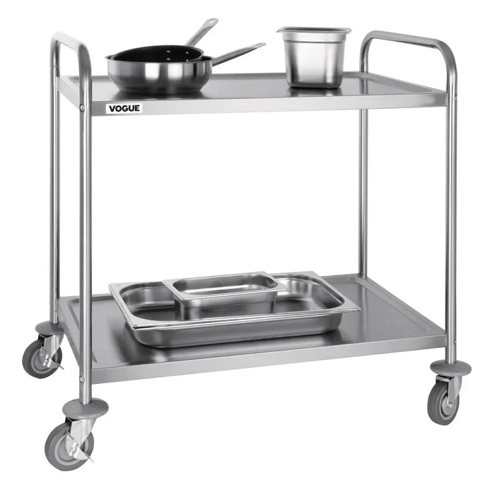 Vogue Stainless Steel 2-Tier Clearing Trolley Large  Catering Trolleys