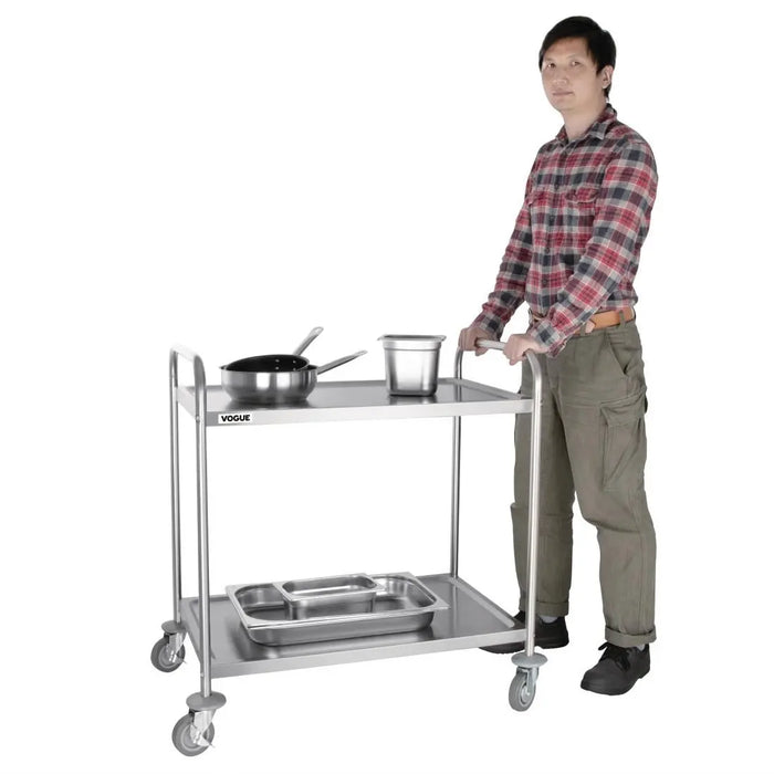 Vogue Stainless Steel 2-Tier Clearing Trolley Large  Catering Trolleys