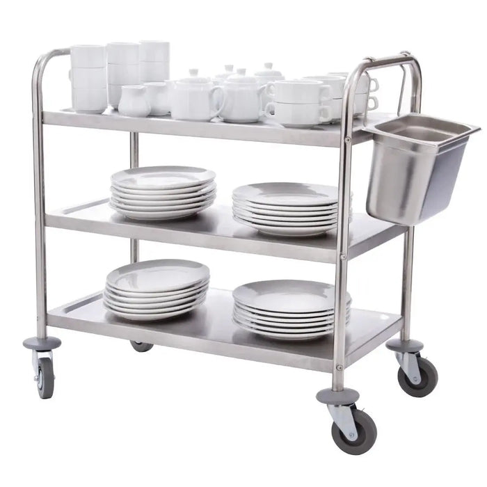 Vogue Stainless Steel 3-Tier Clearing Trolley Large  Catering Trolleys