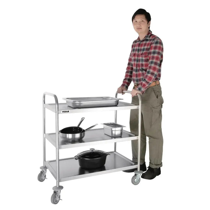 Vogue Stainless Steel 3-Tier Clearing Trolley Large  Catering Trolleys