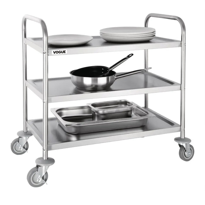 Vogue Stainless Steel 3-Tier Clearing Trolley Medium  Catering Trolleys