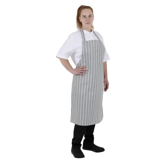 Whites Bib Apron Grey/White Butchers Stripe  Aprons
