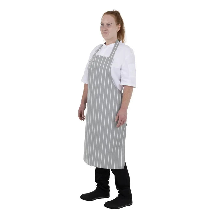Whites Bib Apron Grey/White Butchers Stripe  Aprons